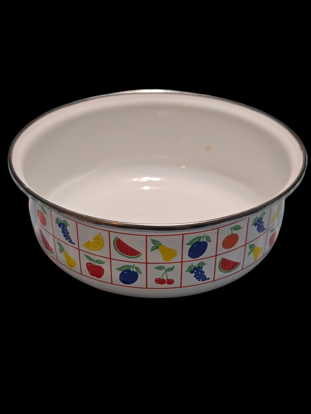 Vintage | White Enamel Fruit Pattern Mixing Bowl